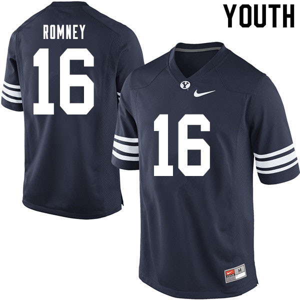Youth #16 Baylor Romney BYU Cougars College Football Jerseys Sale-Navy